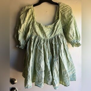 Olive green balloon sleeve dress